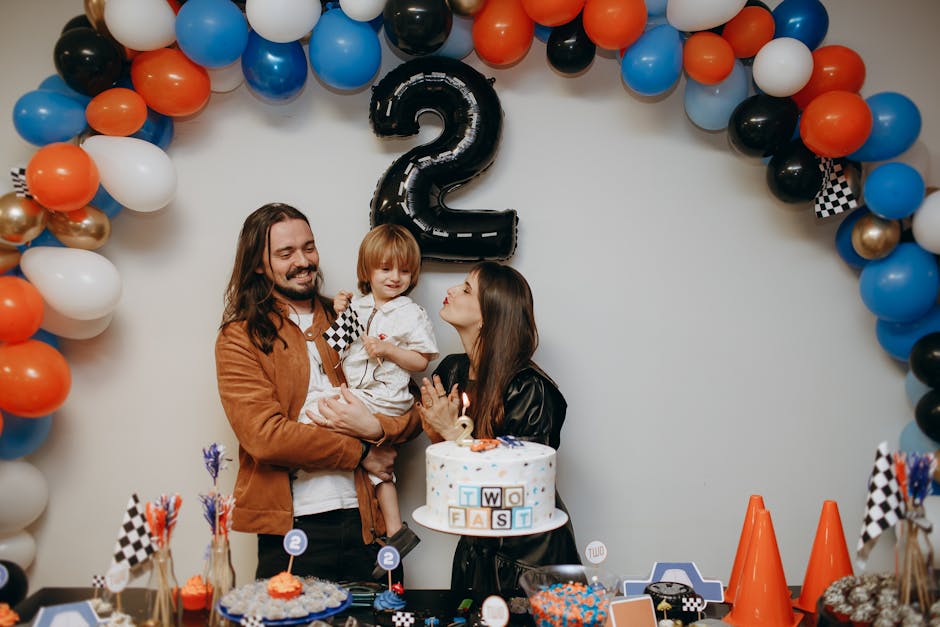 Family celebrating a second birthday with modern decor